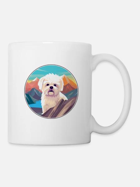 Maltese Dog Breed Cartoon Kawaii Watercolor - Mug - white