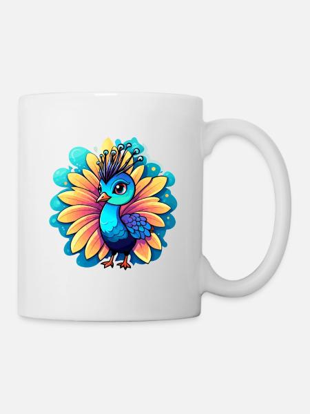 Pfau Vogel Zeichnung - Tasse - Weiß