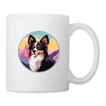 Papillon chien race dessin animé kawaii aquarelle - Mug blanc - blanc - Droite