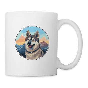 Swedish Elkhound Dog Breed Cartoon Kawaii Watercol - Mug - white - Right