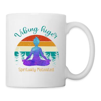 Vibing higer, spiritally motivated, retro backgro - Mug - white - Right