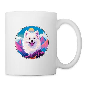 Amerikanische Eskimo-Hunderasse Karikatur Kawaii Watercolo - Tasse - Weiß - Rechts