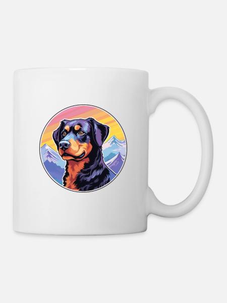 Beauceron Dog Breed Cartoon Kawaii Watercolor - Mug - white