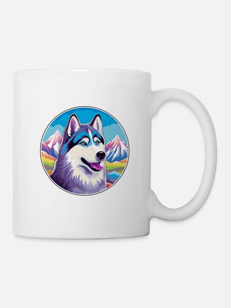 Husky chien race dessin animé Kawaii aquarelle - Mug blanc - blanc