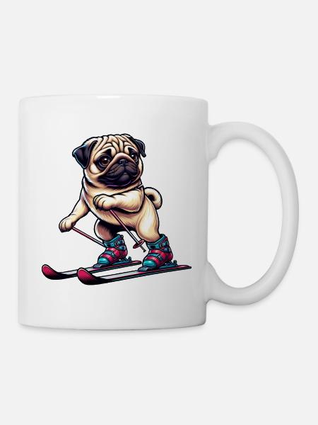 Hund Mops Ski Skier Skifahrer Skiurlaub - Tasse - Weiß
