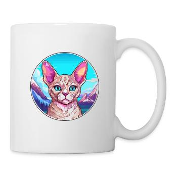 Devon Rex Cat Colorful Cartoon Watercolor Illustra - Mug - white - Right