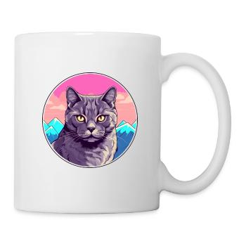 Chartreux Cat Colorful Cartoon Watercolor Illustra - Mug - white - Right