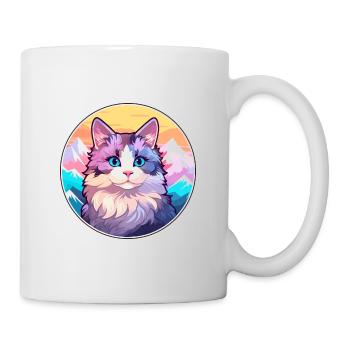 Verdünnte Calico Katze Bunte Karikatur Aquarell Illu - Tasse - Weiß - Rechts