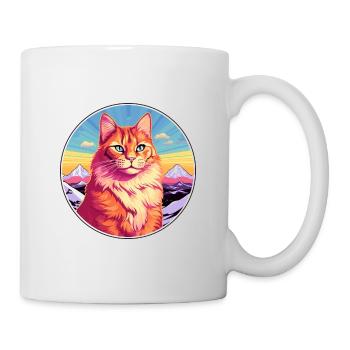 Ginger Longhair Cat Coloré Dessin Animé Aquarelle Il - Mug blanc - blanc - Droite
