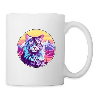 Maine Coon chat coloré dessin animé aquarelle Illustration - Mug blanc - blanc - Droite