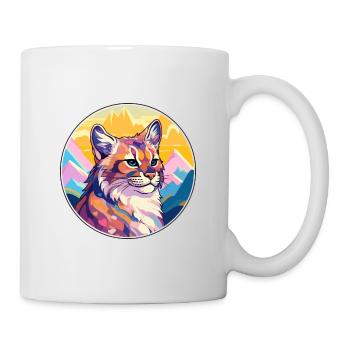 Eurasian Lynx Cat Colorful Cartoon Watercolor Illu - Mug - white - Right