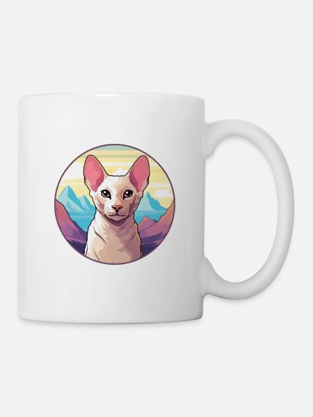 Peterbald Katze Bunte Karikatur Aquarell Illustra - Tasse - Weiß