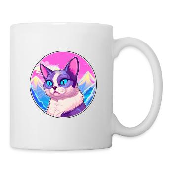 Raquette Chat Coloré Dessin Animé Aquarelle Illustrat - Mug blanc - blanc - Droite