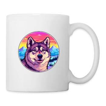 Swedish Elkhound Dog Breed Cartoon Kawaii Watercol - Mug - white - Right