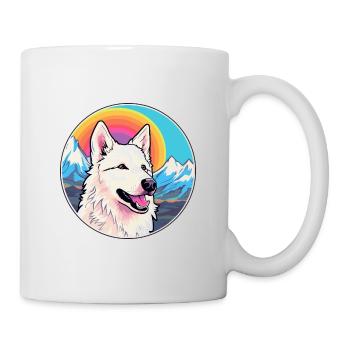 Chien de berger blanc race Cartoon Kawaii aquarelle - Mug blanc - blanc - Droite