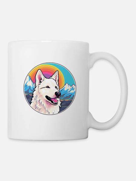 Chien de berger blanc race Cartoon Kawaii aquarelle - Mug blanc - blanc