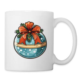 Boule de Noël, bleue avec décoration rouge et verte - Mug blanc - blanc - Droite