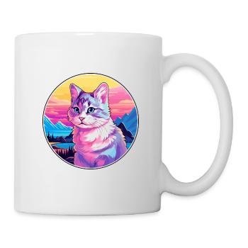 Chat polydactyle américain coloré dessin animé Watercolo - Mug blanc - blanc - Droite