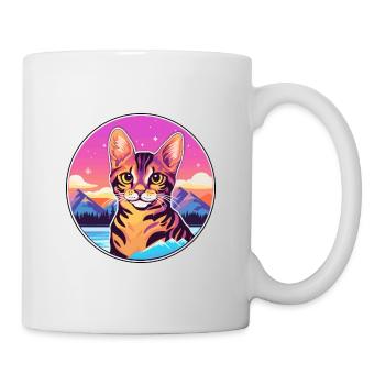 Bengal Katze Bunte Karikatur Aquarell Illustration - Tasse - Weiß - Rechts