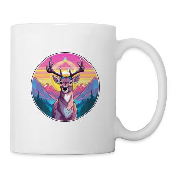 Hirsch Aquarell Karikatur Kawaii Haustier Tier Bunt - Tasse - Weiß - Rechts