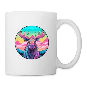 Moose Watercolor Cartoon Kawaii Pet Animal Colorfu - Mug - white - Right