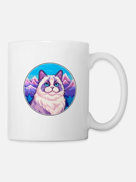 Birmakatze Bunte Karikatur Aquarell Illustration - Tasse - Weiß