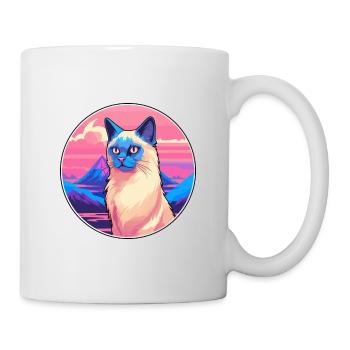 Balinesische Katze Bunte Karikatur Aquarell Illustrat - Tasse - Weiß - Rechts