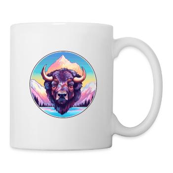 Bison Aquarelle Dessin Animé Kawaii Animal Animal Colorfu - Mug blanc - blanc - Droite