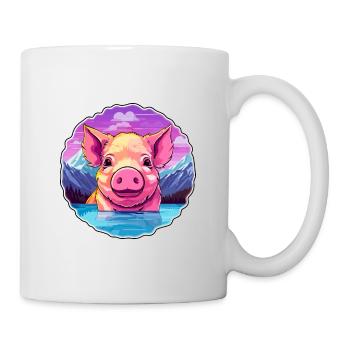 Cochon Aquarelle Dessin Animé Kawaii Animal De Compagnie Coloré - Mug blanc - blanc - Droite