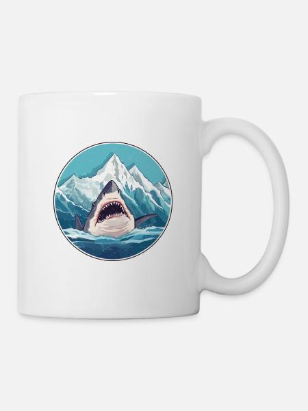 Requin Aquarelle Dessin Animé Kawaii Animal De Compagnie Colorfu - Mug blanc - blanc