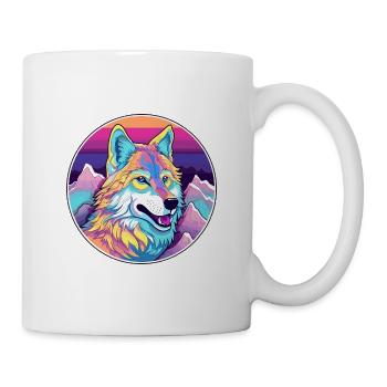 Wolf Aquarell Karikatur Kawaii Haustier Tier Bunt - Tasse - Weiß - Rechts