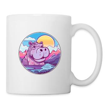 Hippopotame Aquarelle Dessin Animé Kawaii Animal Animal Colorfu - Mug blanc - blanc - Droite