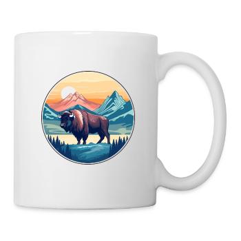 Bison Aquarelle Dessin Animé Kawaii Animal Animal Colorfu - Mug blanc - blanc - Droite