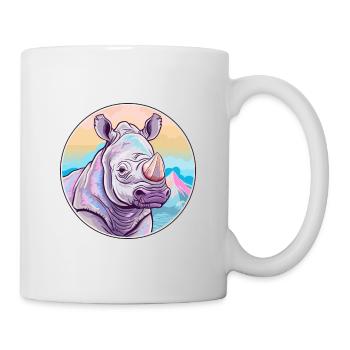 Rhino Watercolor Cartoon Kawaii Pet Animal Colorfu - Mug - white - Right