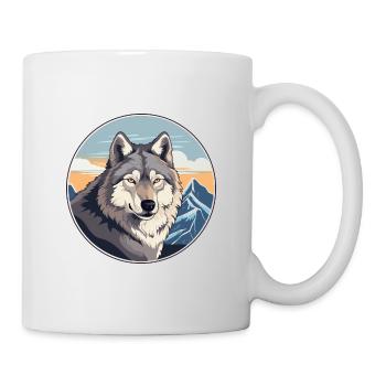 Wolf Aquarell Karikatur Kawaii Haustier Tier Bunt - Tasse - Weiß - Rechts