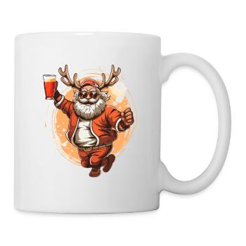 Santa with beer dancing with a moose antler - Mug - white - Right