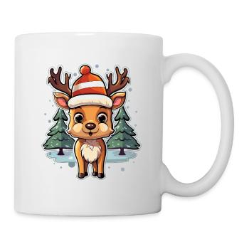 Das kleine Rentier mit mütze und 2 tannen - Tasse - Weiß - Rechts