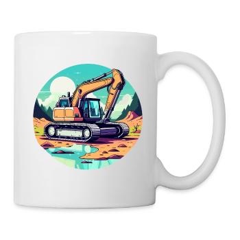 Bagger Baustelle Zeichnung - Tasse - Weiß - Rechts