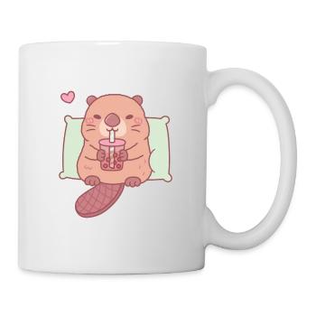 Niedlicher Biber chillt mit Bubble Tea - Tasse - Weiß - Rechts