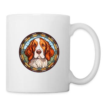 Français Bretagne chien race vitrail coloré W - Mug blanc - blanc - Droite
