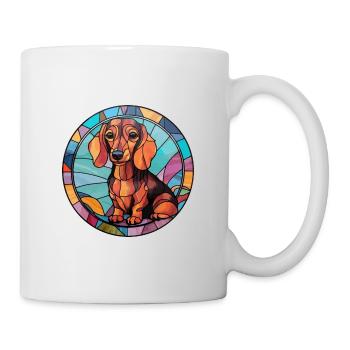 Miniatur Dackel Hunderasse Buntglas Colorf - Tasse - Weiß - Rechts