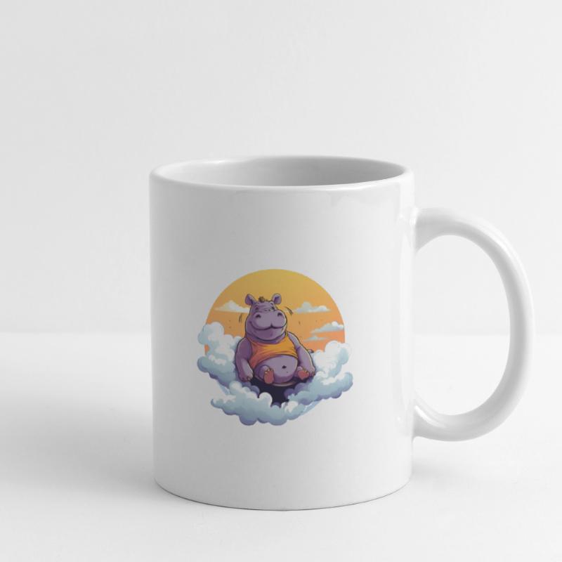 Lustiges Nilpferd auf einer Wolke schwebend Tasse