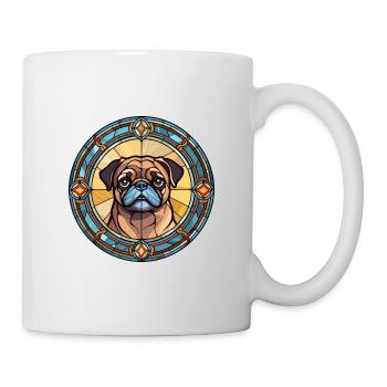 Mops Hund Rasse Buntes Glas Buntes Aquarell - Tasse - Weiß - Rechts