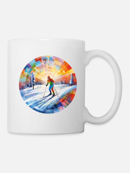 Biathlon - farbiger Skifahrer auf Skipiste - Tasse - Weiß