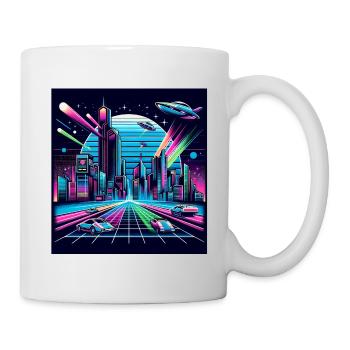 Synthwave City with UFOs - Mug - white - Right