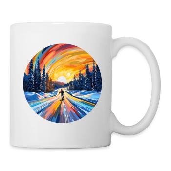 Skiing at sunset - Mug - white - Right