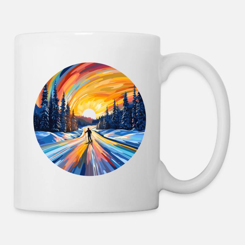 Skiing at sunset - Mug - white