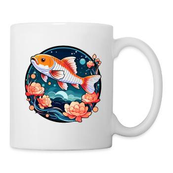 Koi Karpfen Zeichnung - Tasse - Weiß - Rechts