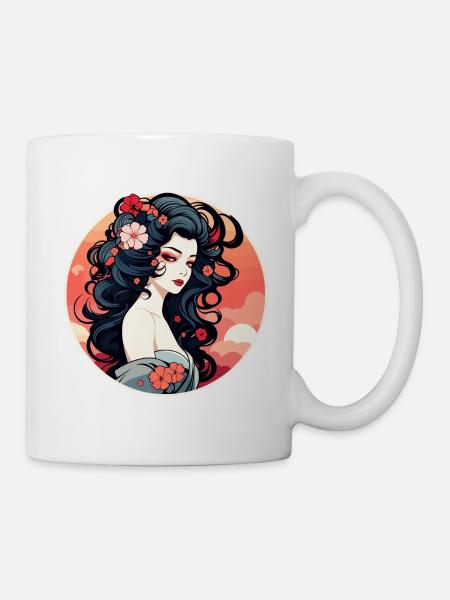 Geisha Illustration - Tasse - Weiß