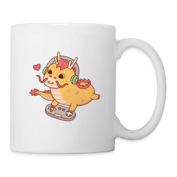 Niedlicher Drache, der Videospiele auf dem Gamecontroller spielt - Tasse - Weiß - Rechts